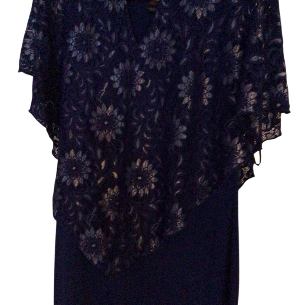 Elegant Blue and Silver Lace Overlay Dress